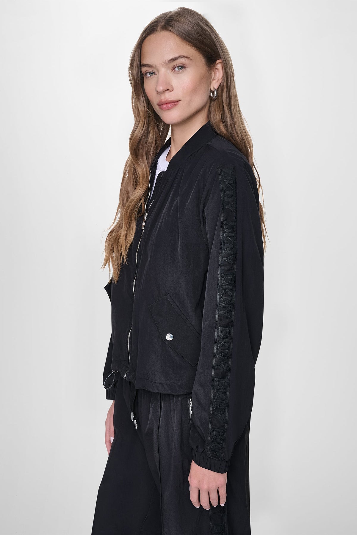 DKNY Women's Mesh Logo Trim Hooded Jacket