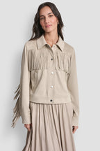 DKNY Women's Fringe Jacket Pebble