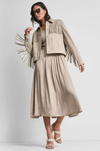 DKNY Women's Fringe Jacket Pebble