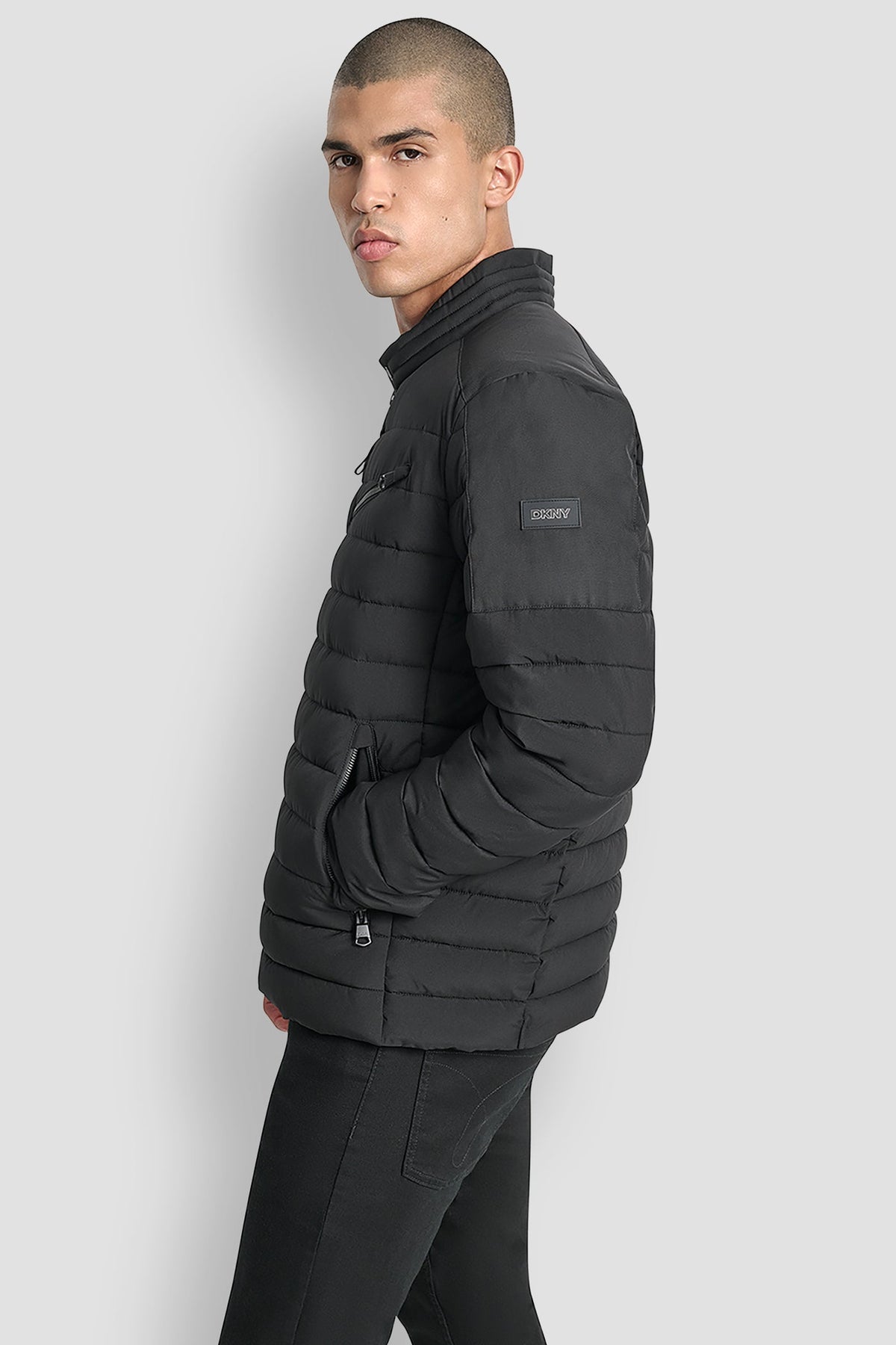 DKNY Men's Light Weight Moto Jacket Black