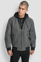 DKNY Faux Wool Bomber With Hooded Bib - Grey