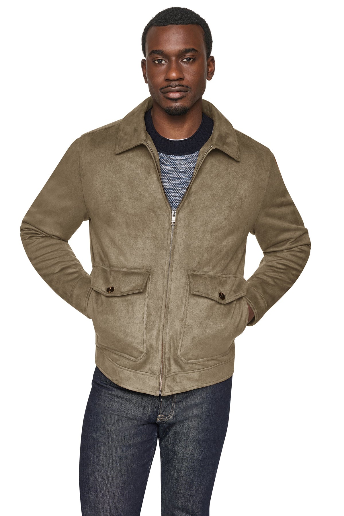 DKNY Men's Faux Suede Trucker Jacket