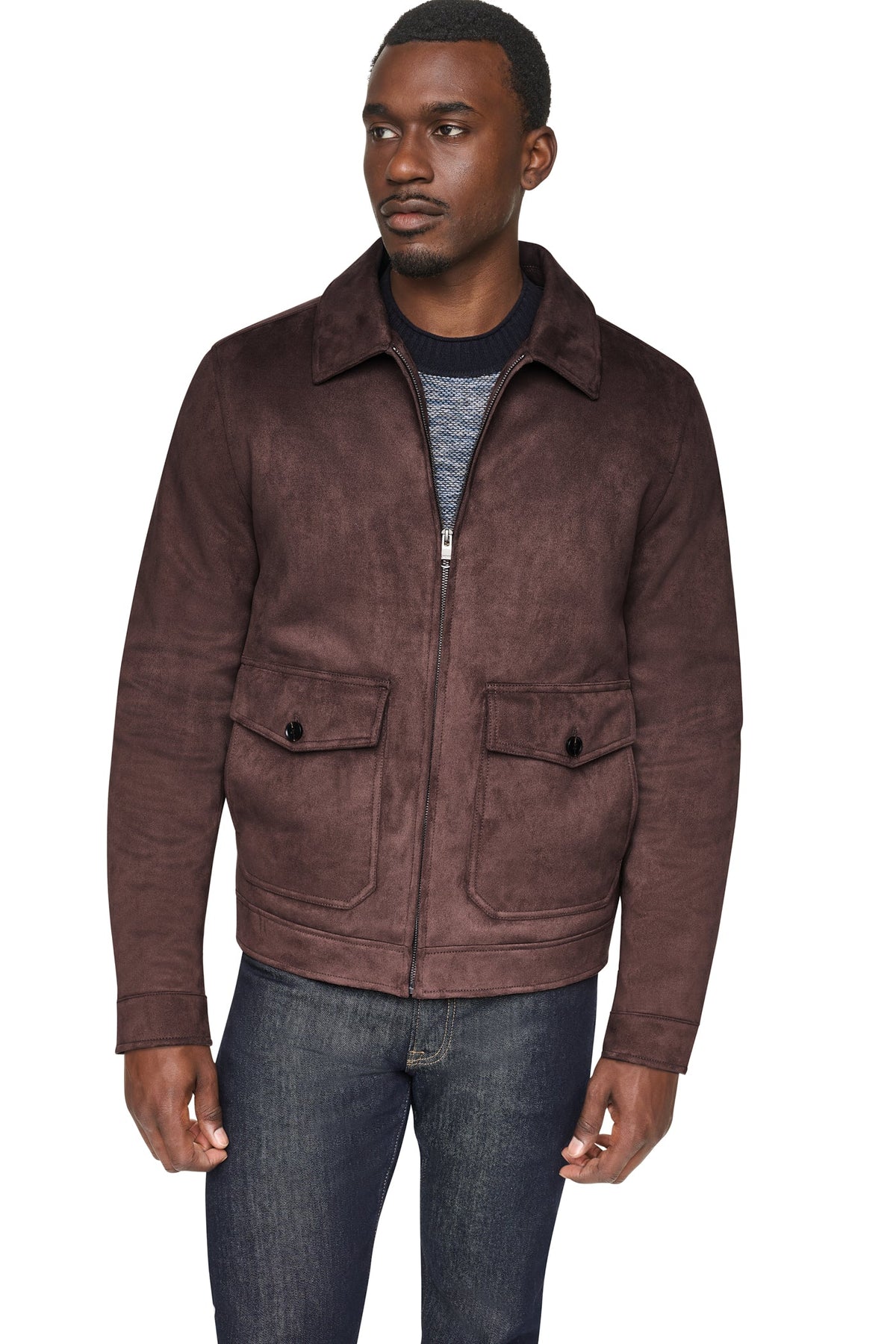 DKNY Men's Faux Suede Trucker Jacket
