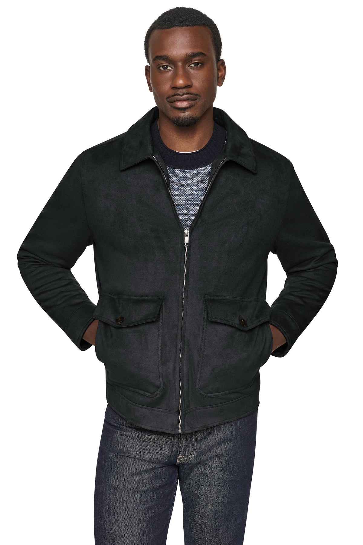 DKNY Men's Faux Suede Trucker Jacket
