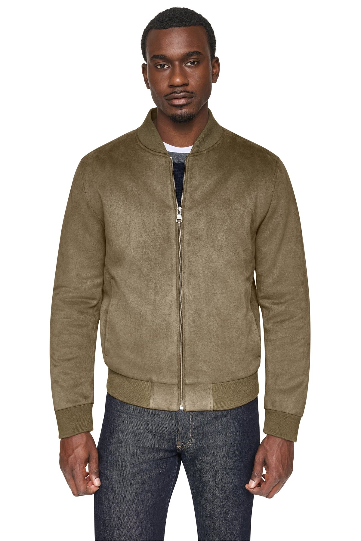 DKNY Faux Suede Bomber Jacket - Olive