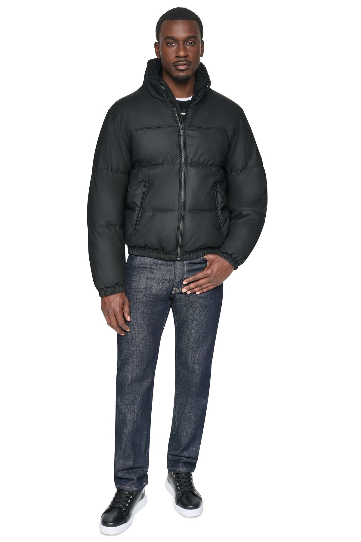 DKNY Men's Quilted Bomber Jacket - Black - View 4