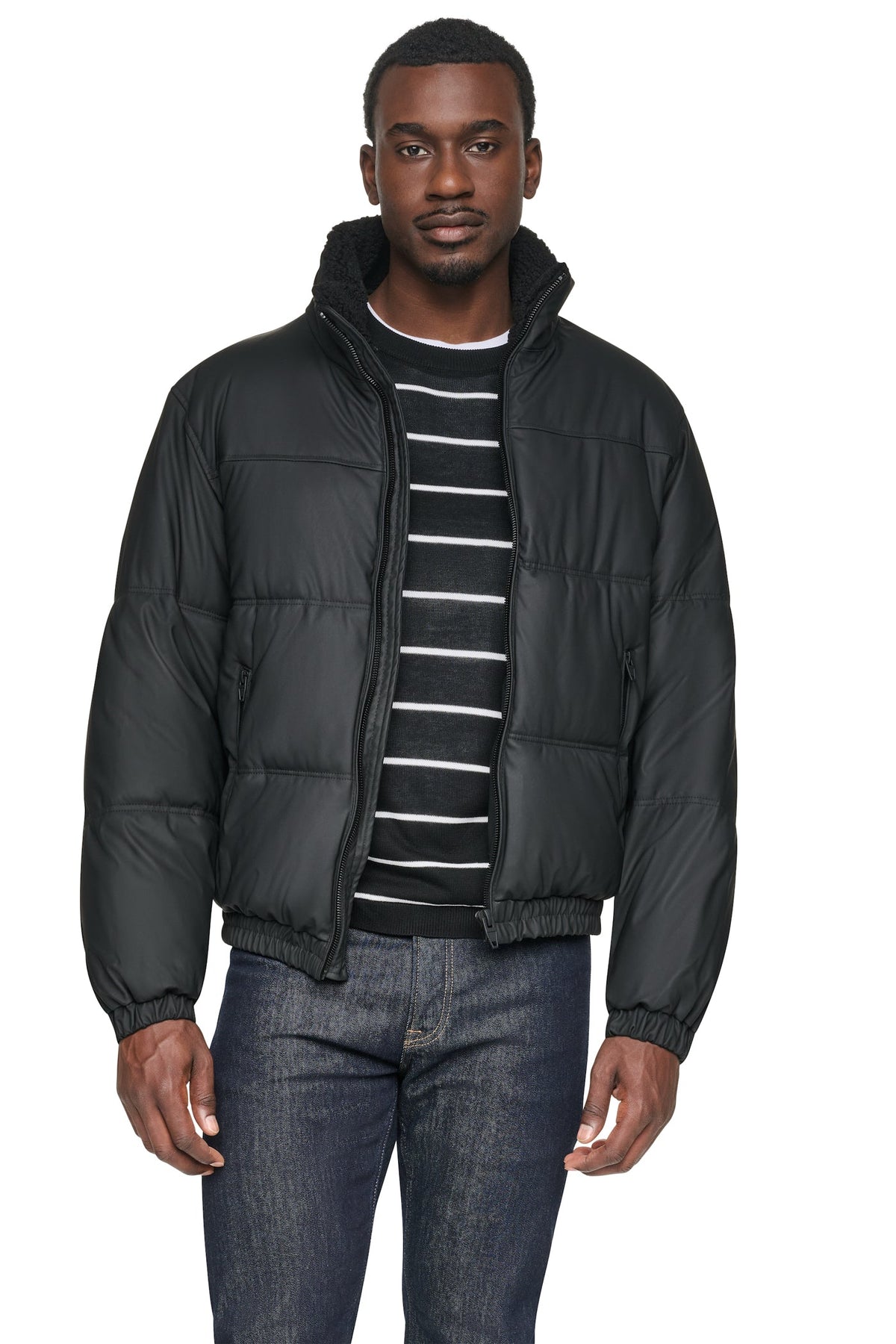 DKNY Men's Quilted Bomber Jacket - Black - View 1