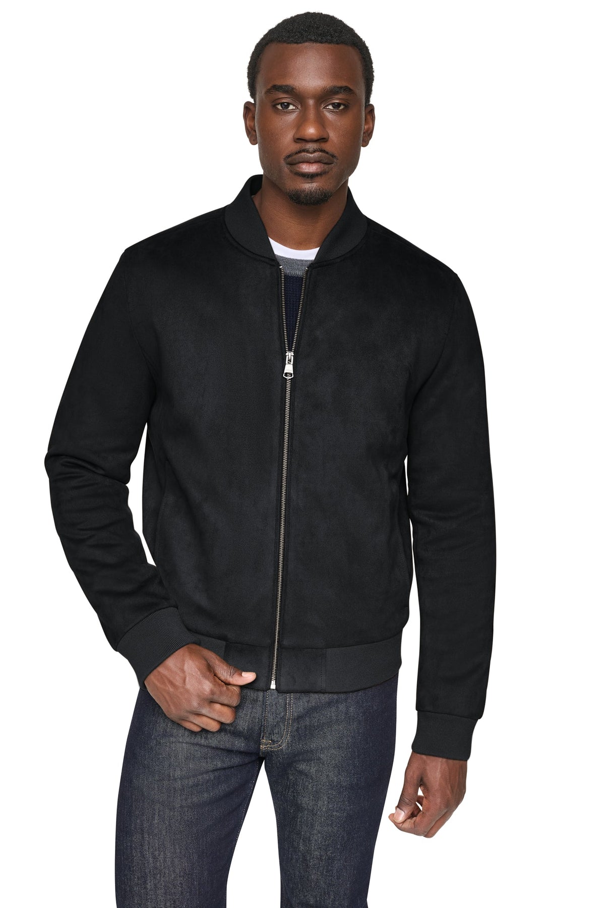 DKNY Faux Suede Bomber Jacket - Black