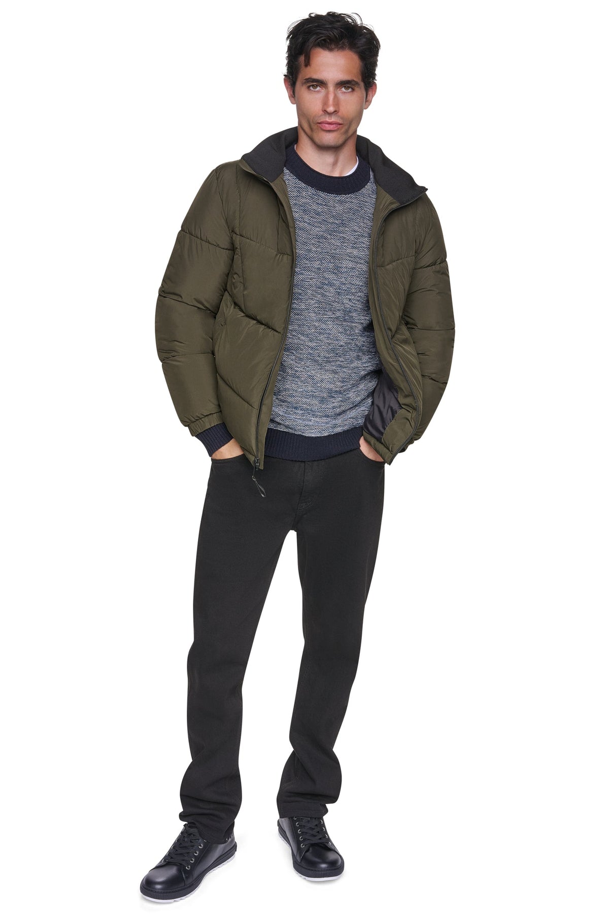 DKNY Men's Stretch Puffer Jacket Olive