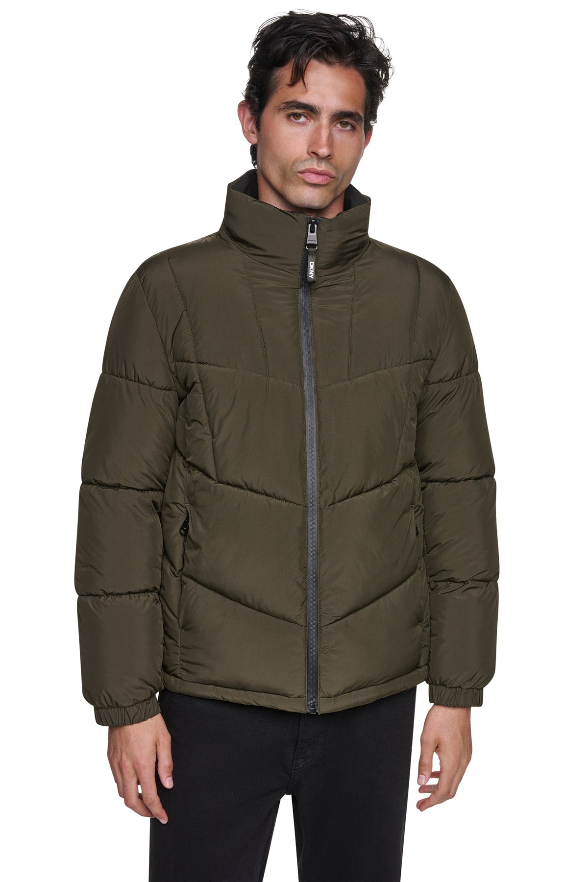 DKNY Men's Stretch Puffer Jacket Olive