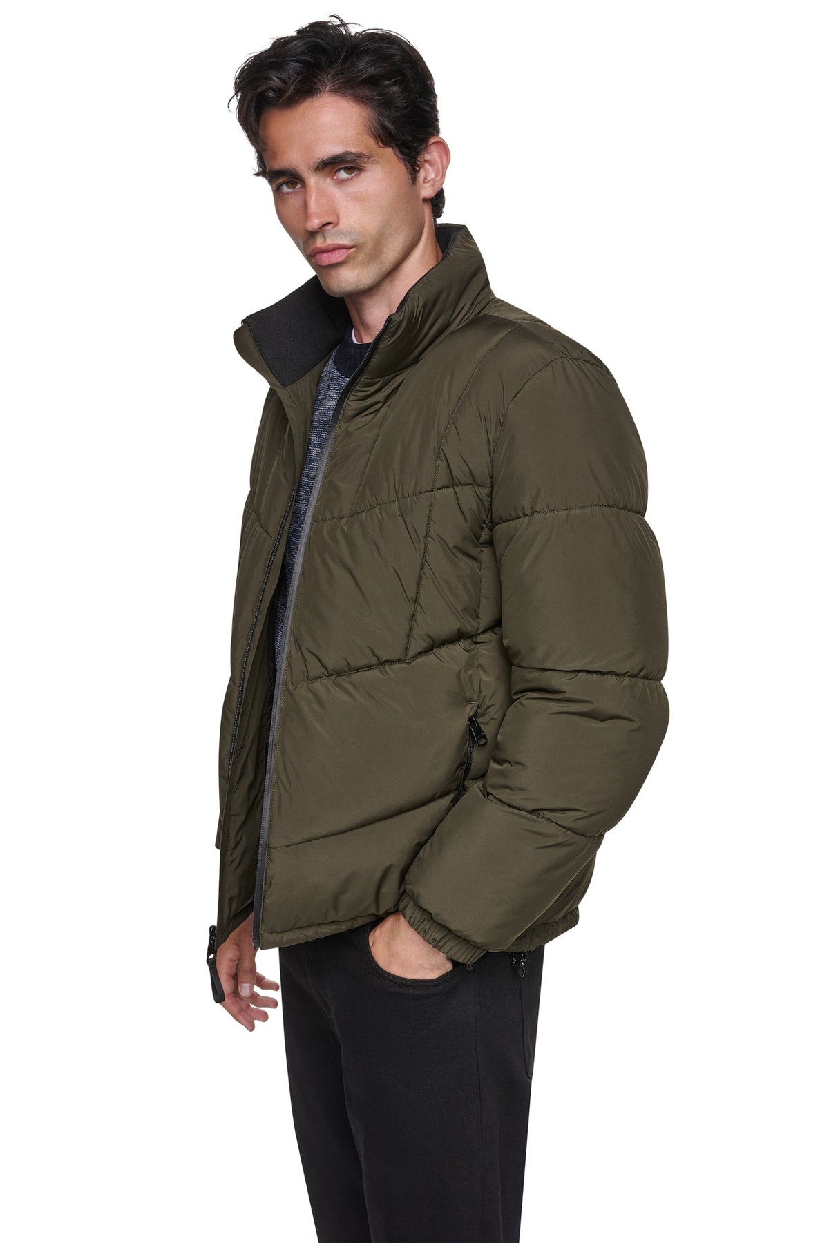 DKNY Men's Stretch Puffer Jacket Olive