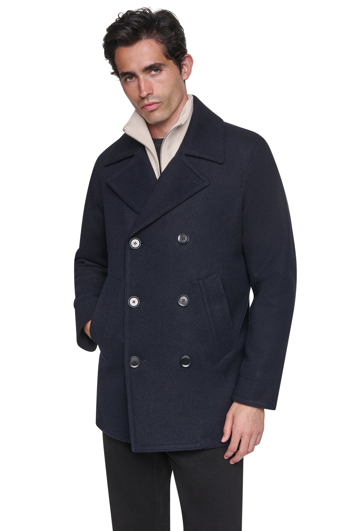 DKNY Men's Faux Wool Peacoat