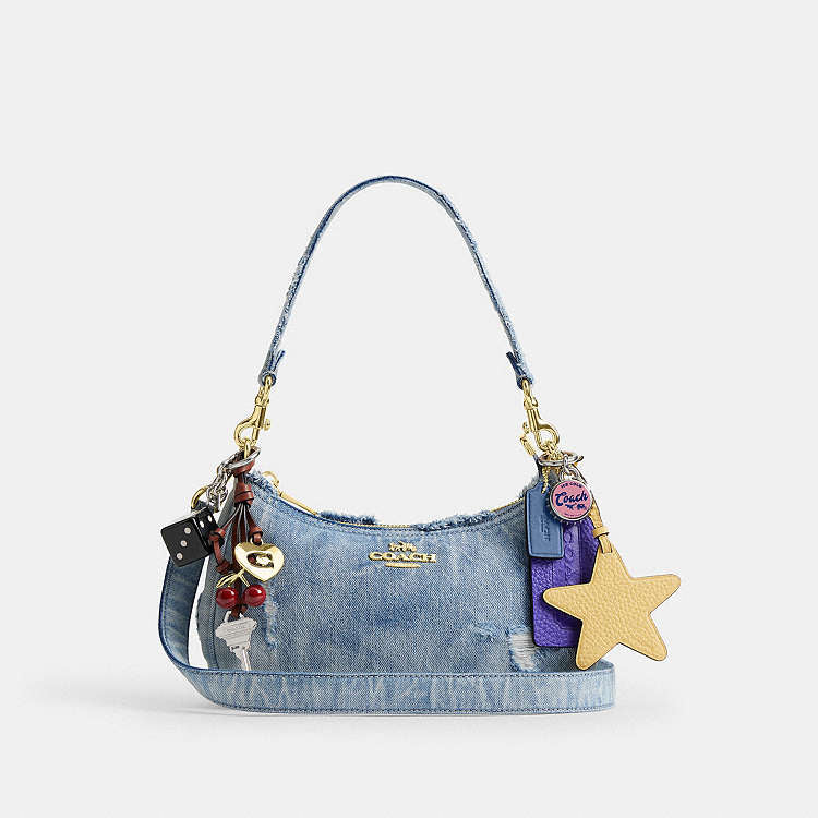 Coach Teri Denim Shoulder Bag With Charm – Adjustable Strap Shoulder & Crossbody Style
