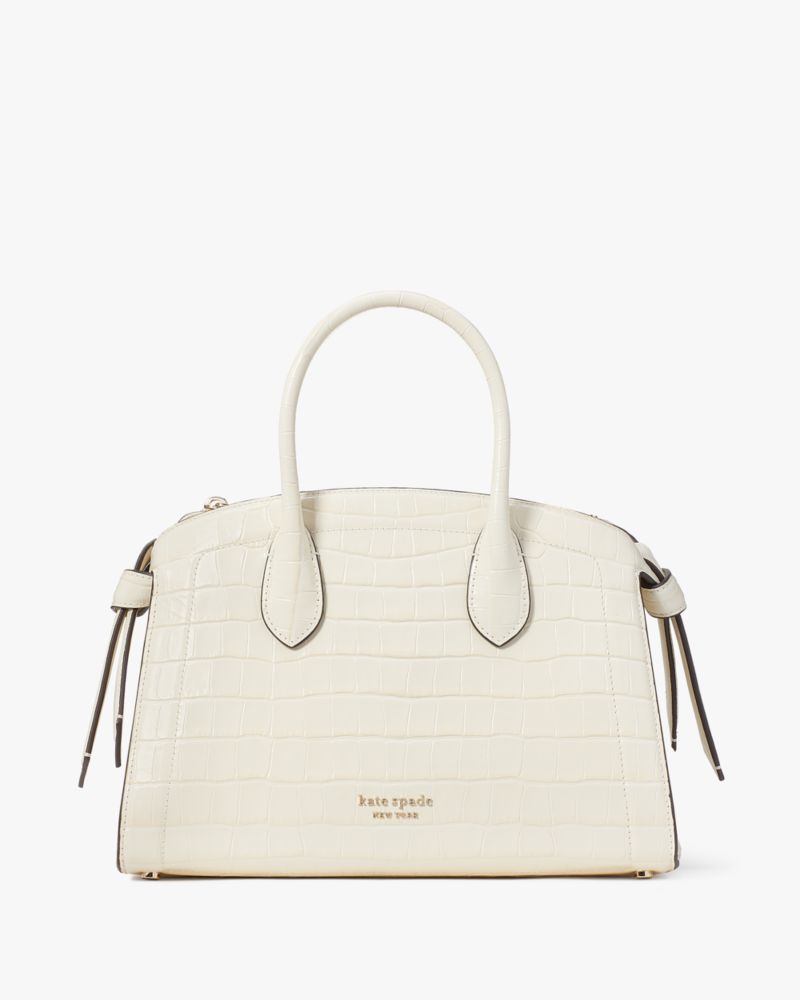 Kate Spade Knott Croc Embossed Medium Zip-top Satchel - Halo White