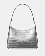 Margot Medium Shoulder Bag Croc Embossed Metallic - Silver