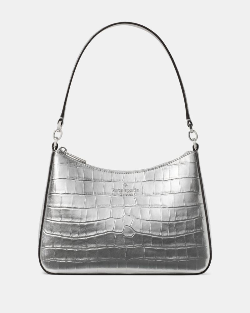 Margot Medium Shoulder Bag Croc Embossed Metallic - Silver