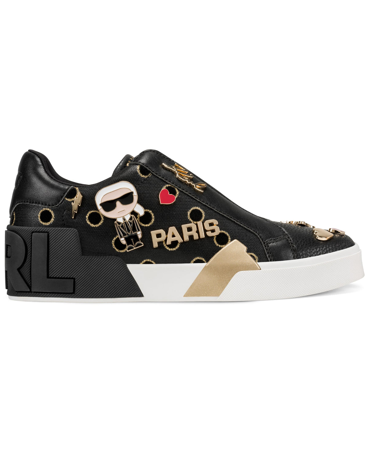 Karl Lagerfeld Mavise Velvet Dot Slip-On Sneaker Black/Gold