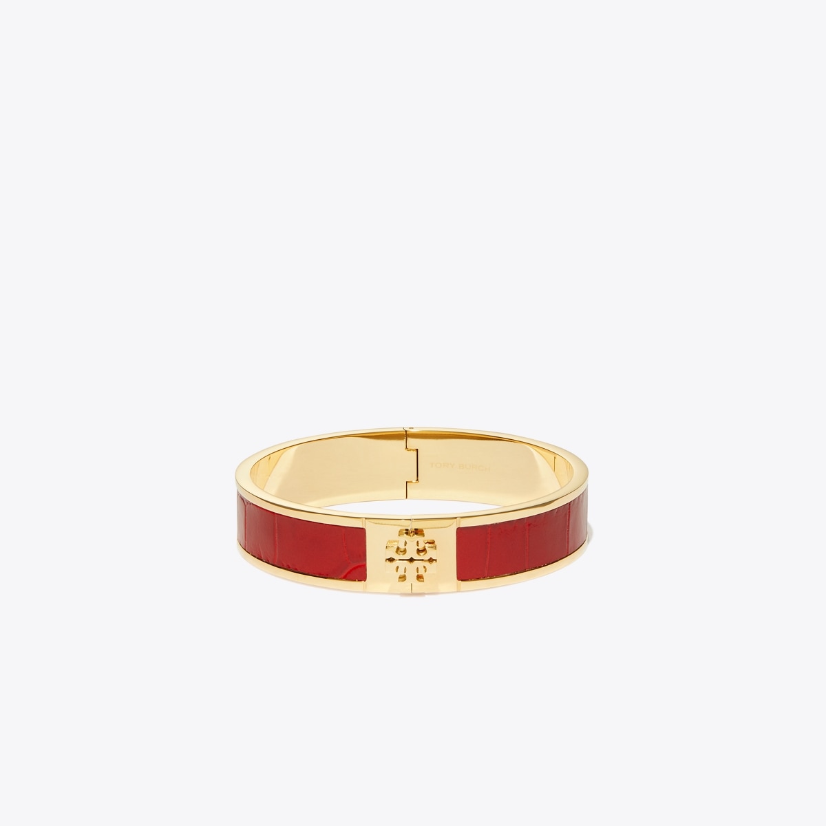 Tory Burch Small Embossed Leather Inlay Cuff Tory Gold / Red Sky