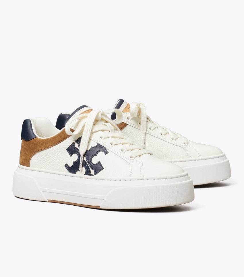Tory Burch Multi Logo Platform Sneakers - Warm White New Navy Chicory Brown