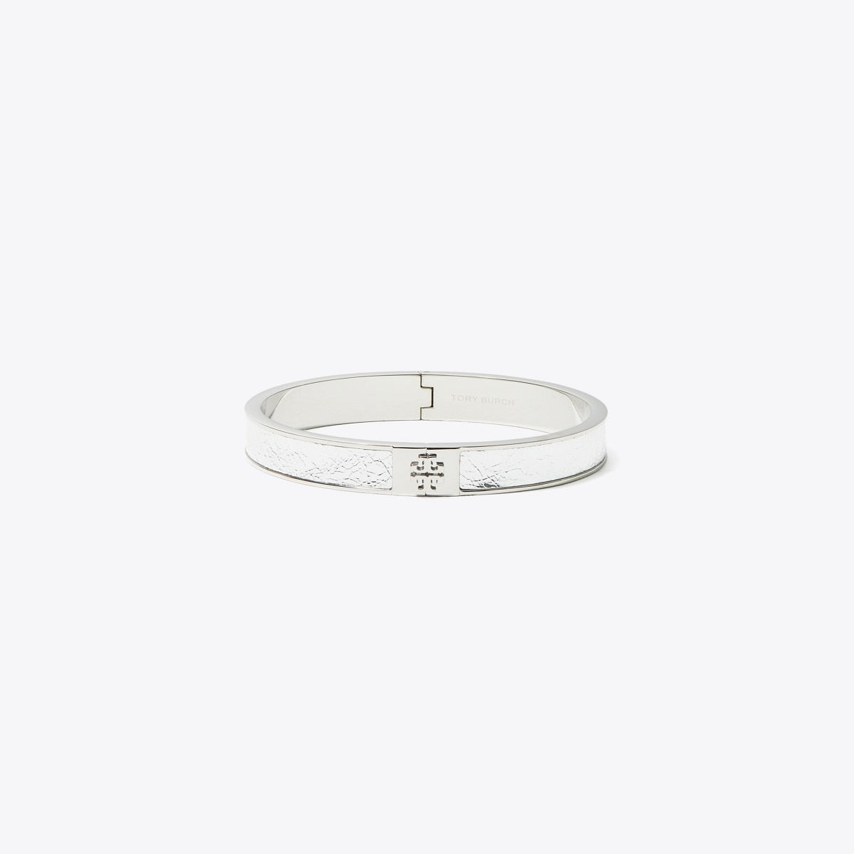 Tory Burch Slim Leather Inlay Cuff Tory Silver / Silver