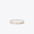 Tory Burch Slim Leather Inlay Cuff Tory Silver / White Gold