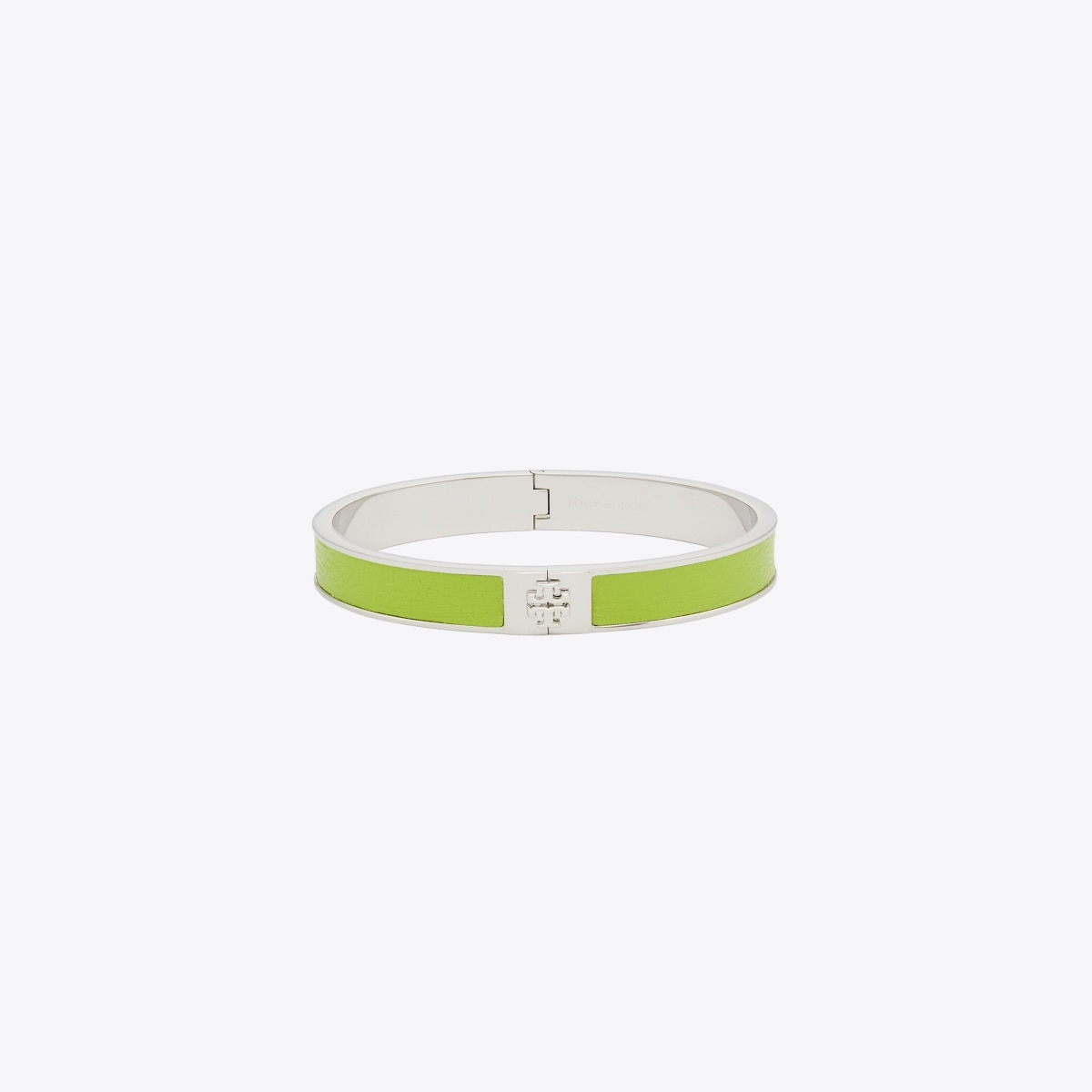 Tory Burch Slim Leather Inlay Cuff Tory Silver / Bitter Lime