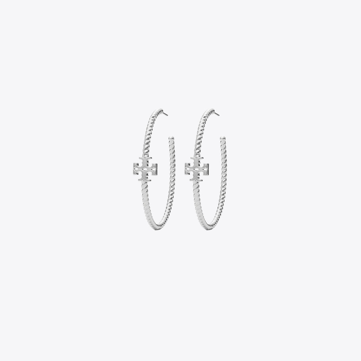 Tory Burch Textured Rope Logo Hoop Earrings - Silver