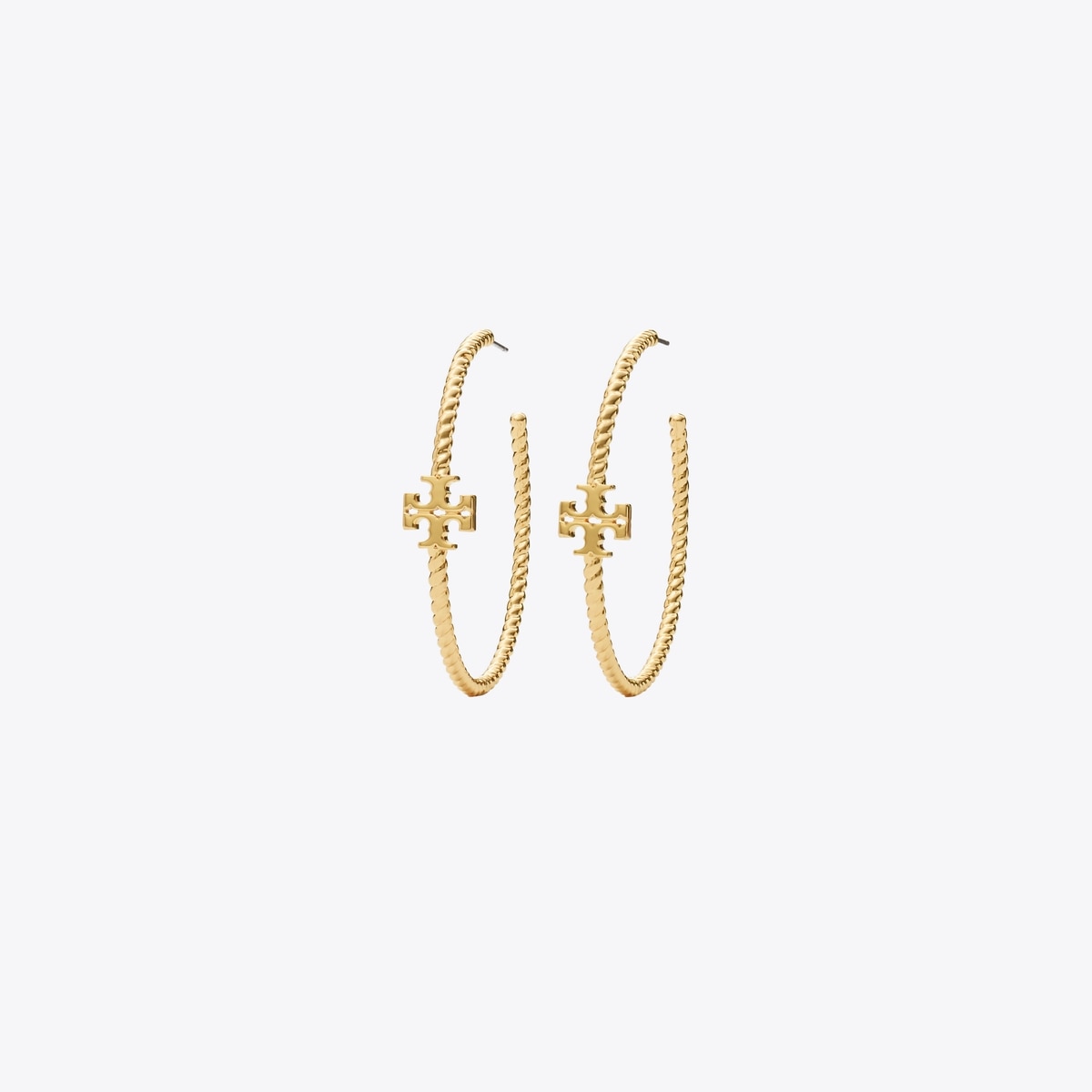 Tory Burch Textured Rope Logo Hoop Earrings - Gold