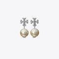Tory Burch Textured Rope Logo Pearl Drop Earrings – Küpe