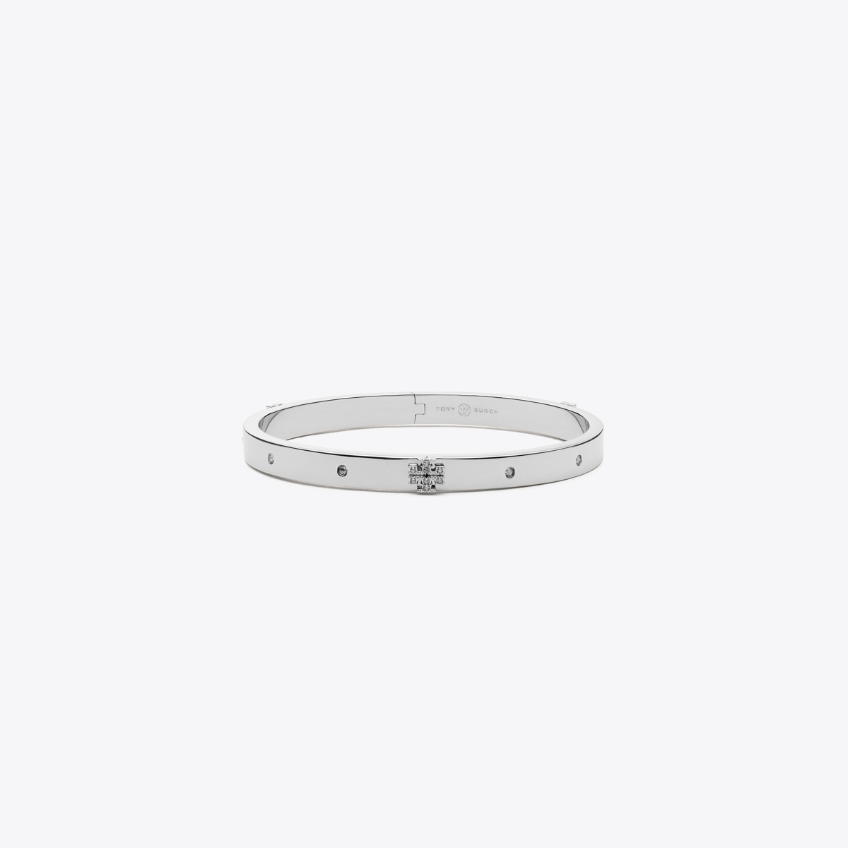 Tory Burch Pavé Logo Hinge Bangle - Silver