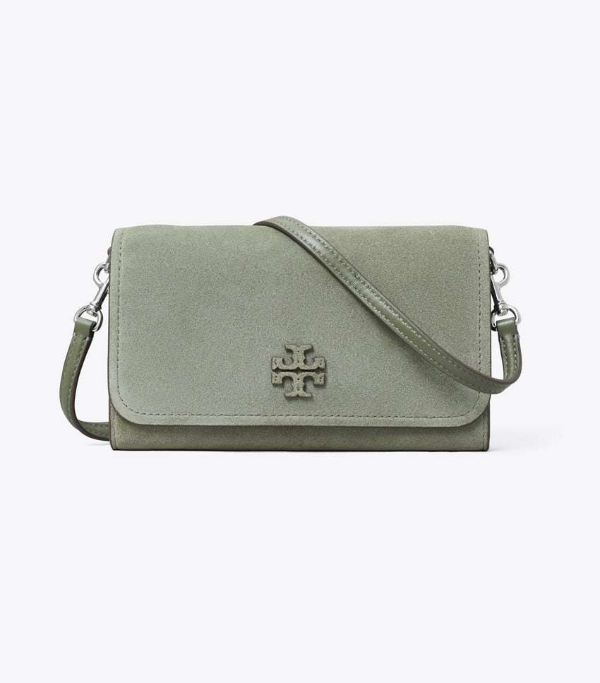 Tory Burch Thea Flat Wallet Crossbody - Suede Soft Foliage