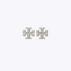 Tory Burch Pearl Pavé Logo Stud Earrings - Silver