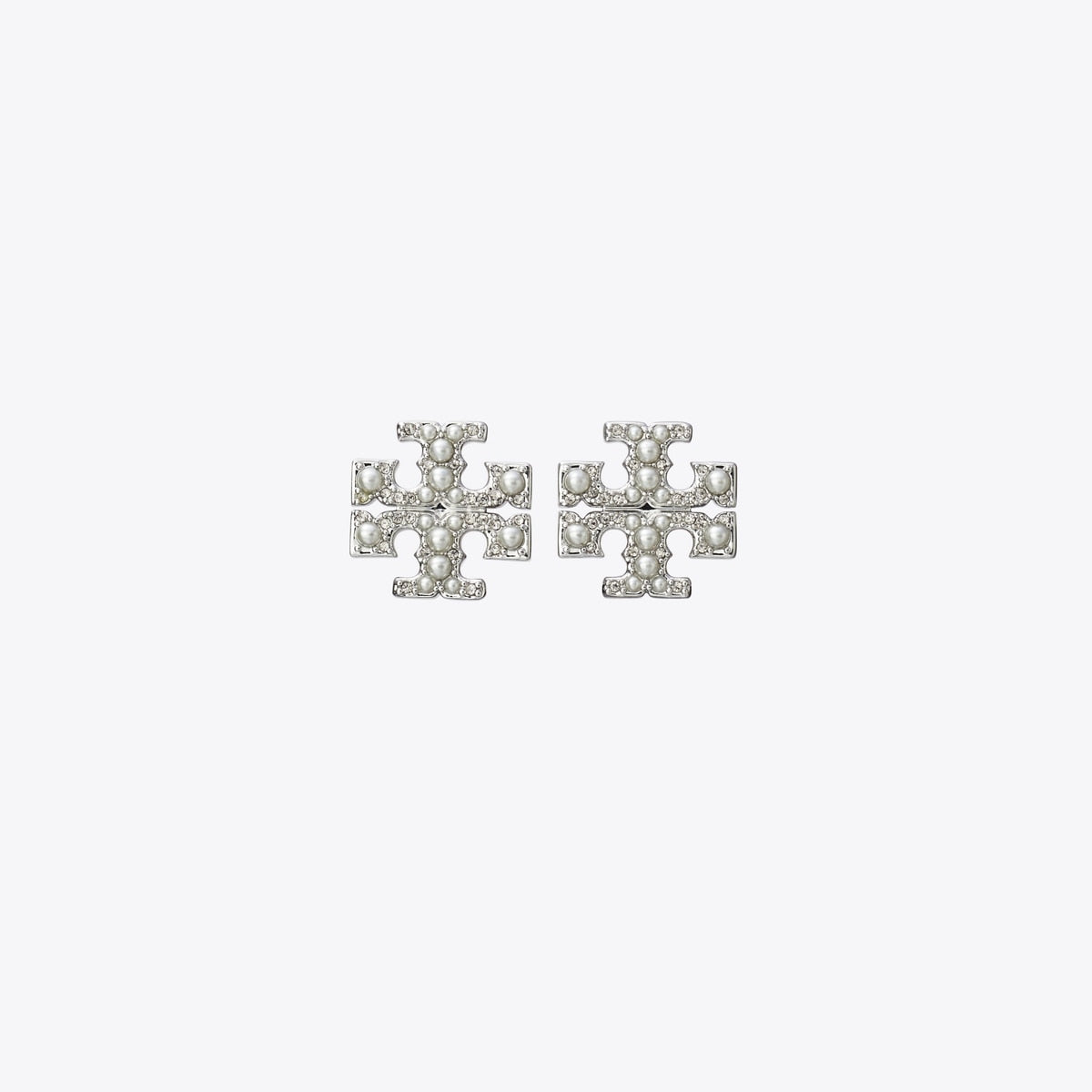 Tory Burch Pearl Pavé Logo Stud Earrings - Silver