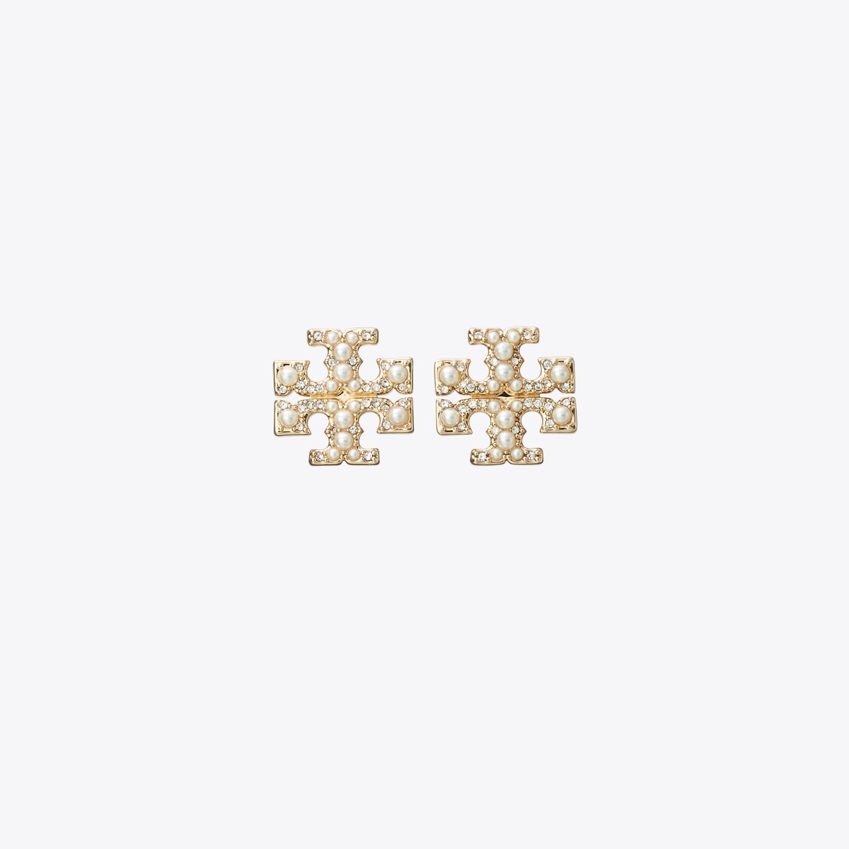 Tory Burch Pearl Pavé Logo Stud Earrings - Gold