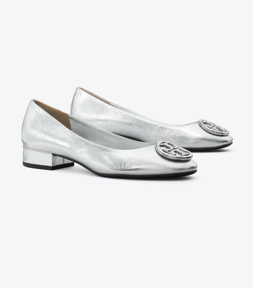 Tory Burch Multi Logo Block Heel - Silver