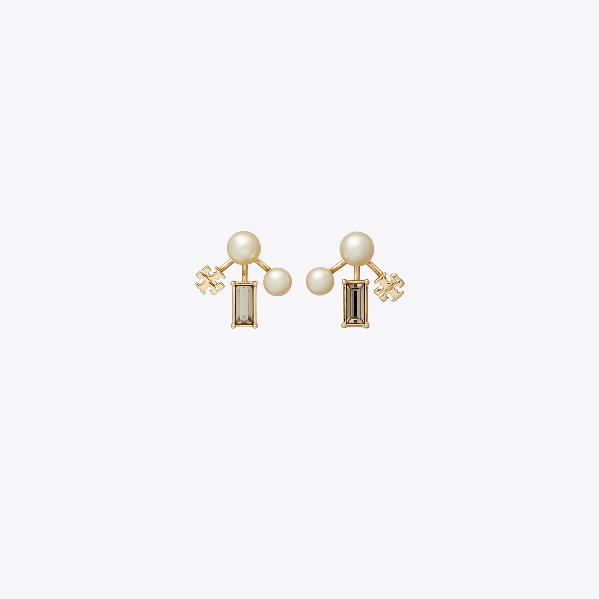 Tory Burch Logo Pearl Front Back Earrings