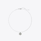 Tory Burch Logo Pearl Pendant Necklace - Silver