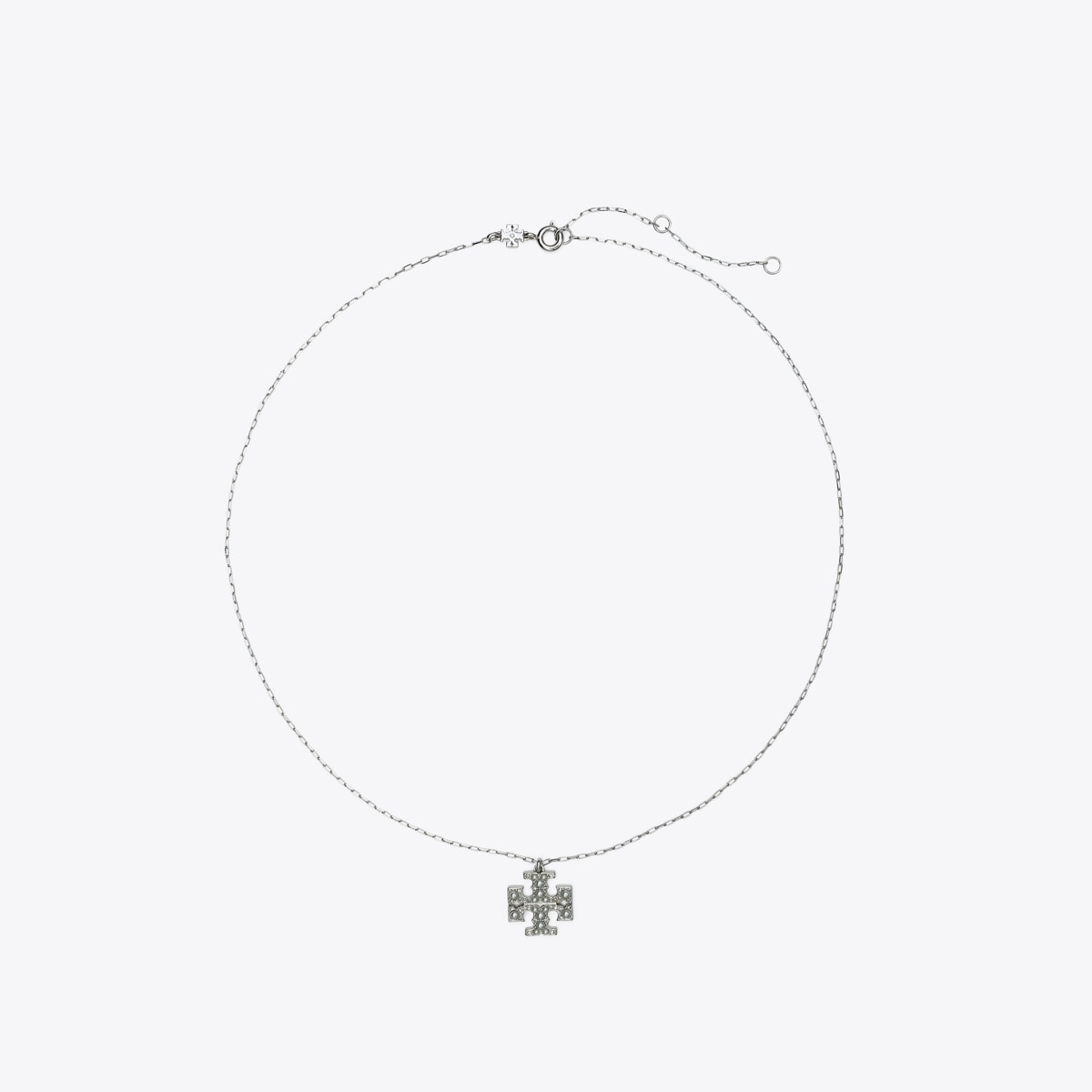Tory Burch Logo Pearl Pendant Necklace - Silver