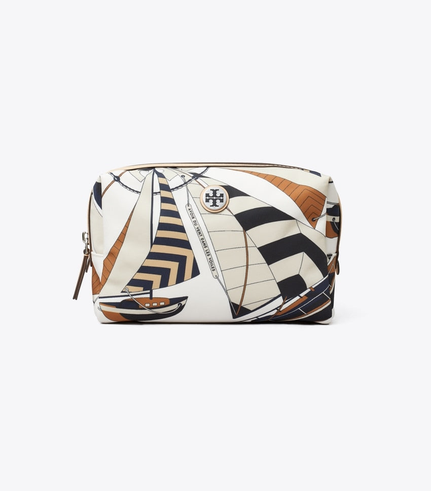 Nylon Cosmetic Case - Printed Beige Sailboat Spiral