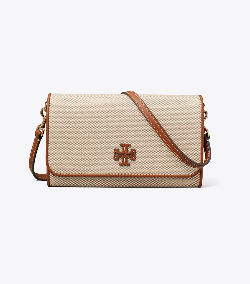Tory Burch Thea Flat Wallet Crossbody - Canvas Classic Cuoio