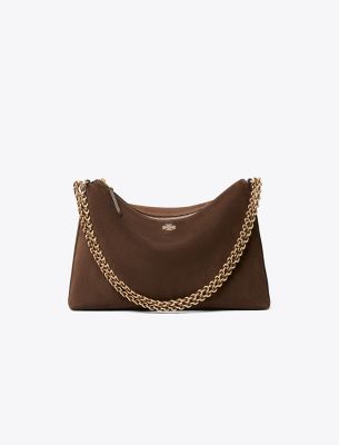 Britten Zip Shoulder Bag - Suede Dark Cocoa