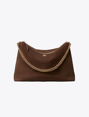 Britten Large Zip Shoulder Bag - Suede Dark Cocoa