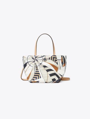 Tory Burch Nylon Printed Mini Tote Beige Sailboat Spiral