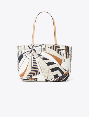 Tory Burch Nylon Printed Small Tote Beige Sailboat Spiral