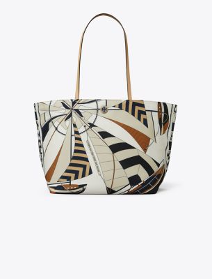 Tory Burch Nylon Printed Tote Beige Sailboat Spiral