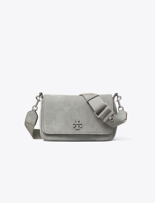 Tory Burch Thea Suede Flap Shoulder Bag Pebble Dust