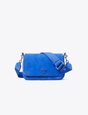 Tory Burch Thea Suede Flap Shoulder Bag Cobalt Ocean