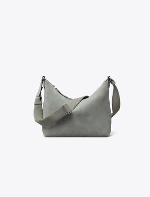 Tory Burch Thea Slouchy Crossbody Suede Pebble Dust