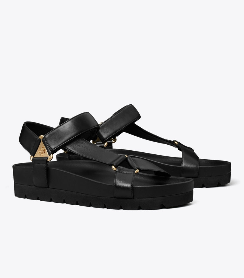 Tory Burch Sport Flatform Sandal - Perfect Black Napa Leather