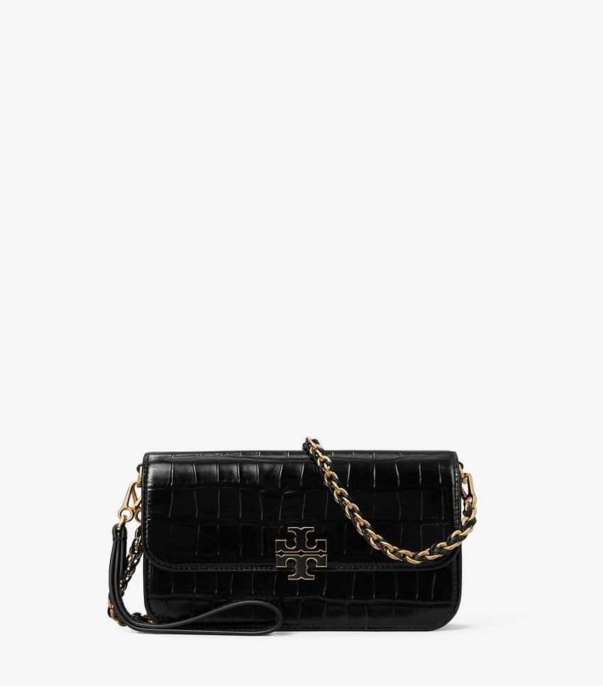 Tory Burch Britten Chain Wallet - Embossed Black